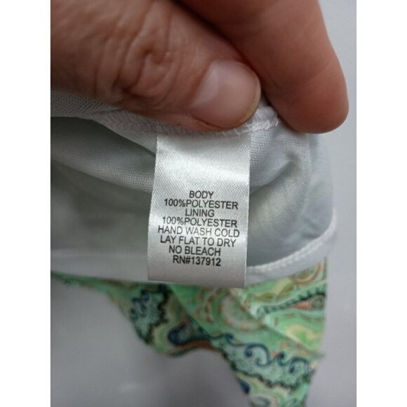 Maria Gabrielle Womens BOHO Tunic Top Size 1X Green Paisley Chiffon Sharkbite - Picture 7 of 9